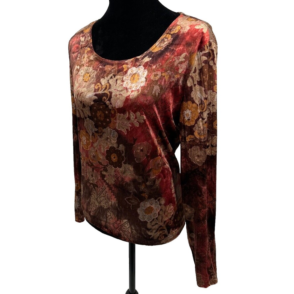Conrad C Womens Pullover Top Large Multicolor Antique Floral Velvet Print - Picture 5 of 10